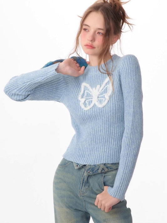 Butterfly Embroidery Long Sleeve Sweater【s0000006143】