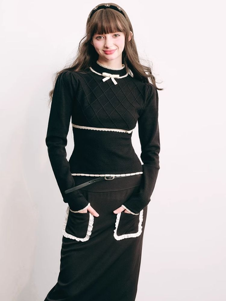 French Chambray Sweater Top Knit Bottoms【s0000004445】