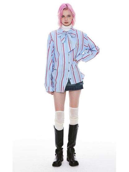 Stripe Pink Green Embroidered Shirt【s0000004971】