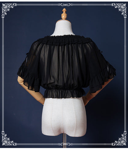 Eieyomi - Sweet Lolita Blouse Chiffon Round Neck Flounce Sleeve Shirt