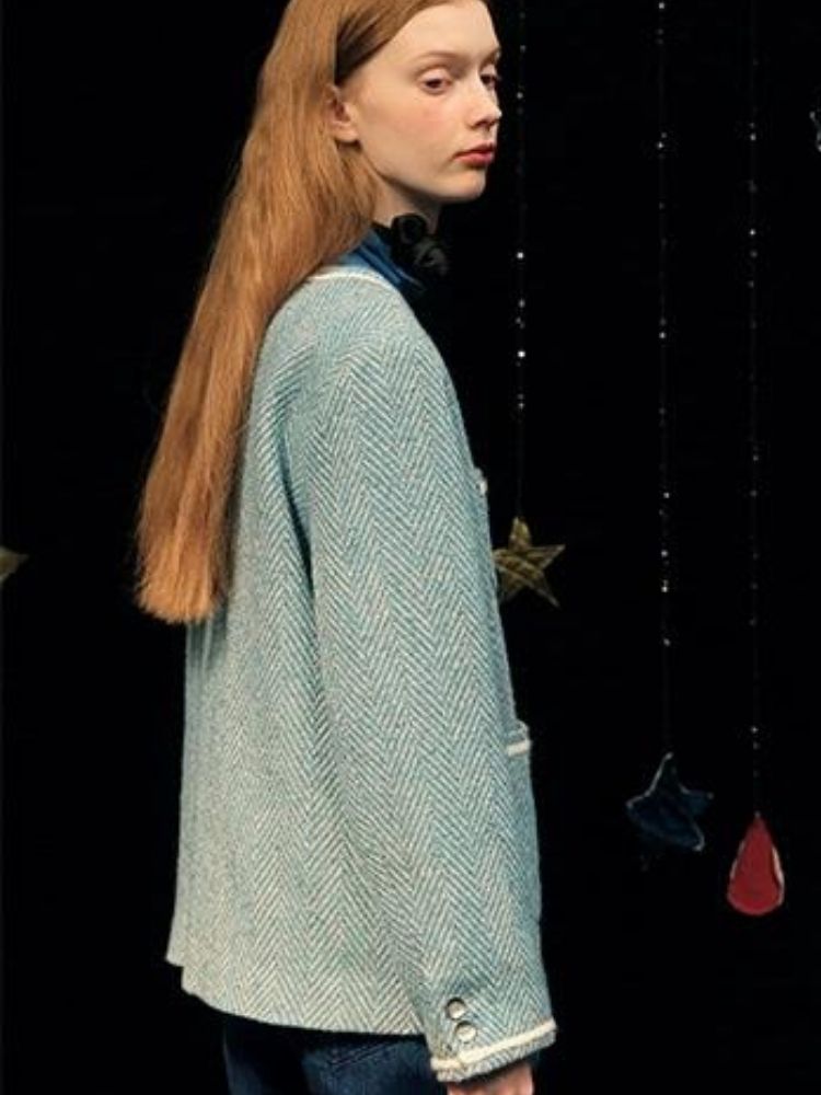 Herringbone pattern wool tweed jacket【s0000005949】
