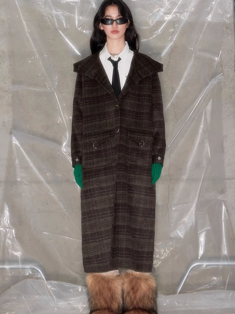 Plaid Hooded Reversible Tweed Coat【s0000005634】