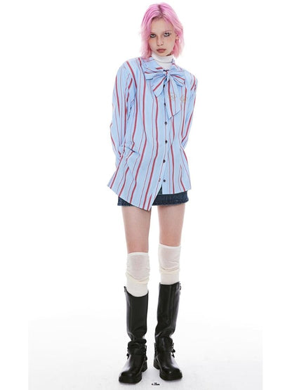 Stripe Pink Green Embroidered Shirt【s0000004971】