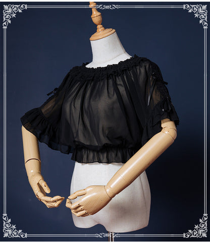 Eieyomi - Sweet Lolita Blouse Chiffon Round Neck Flounce Sleeve Shirt