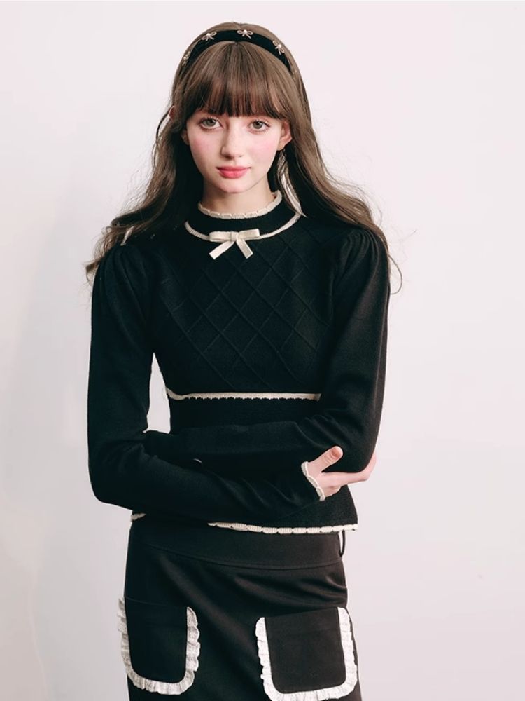 French Chambray Sweater Top Knit Bottoms【s0000004445】