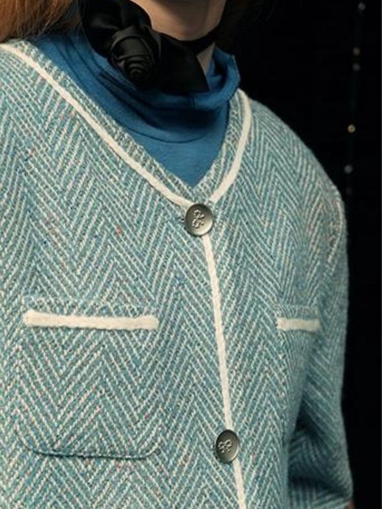 Herringbone pattern wool tweed jacket【s0000005949】