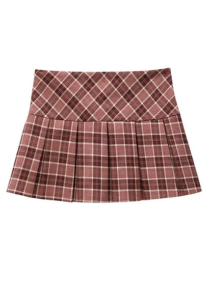 Retro plaid bustier pleated skirt【s0000004960】