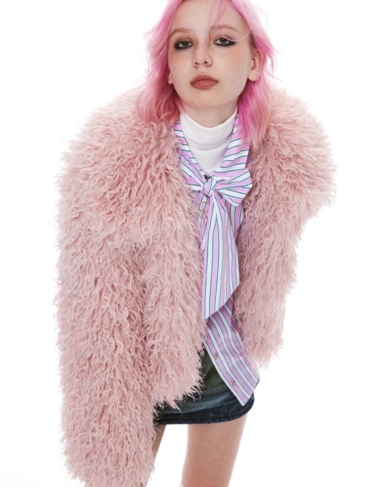 Stripe Pink Green Embroidered Shirt【s0000004971】