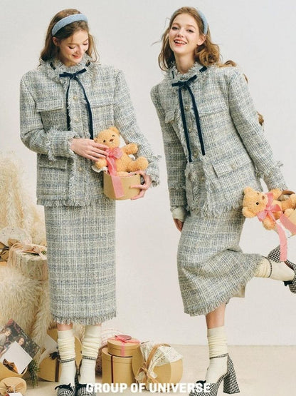 Blue velvet wool two-piece【s0000004612】