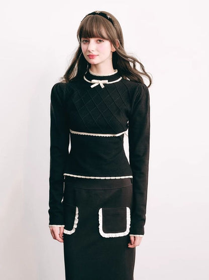 French Chambray Sweater Top Knit Bottoms【s0000004445】