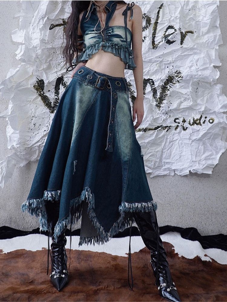 Original half-length denim skirt【s0000003026】