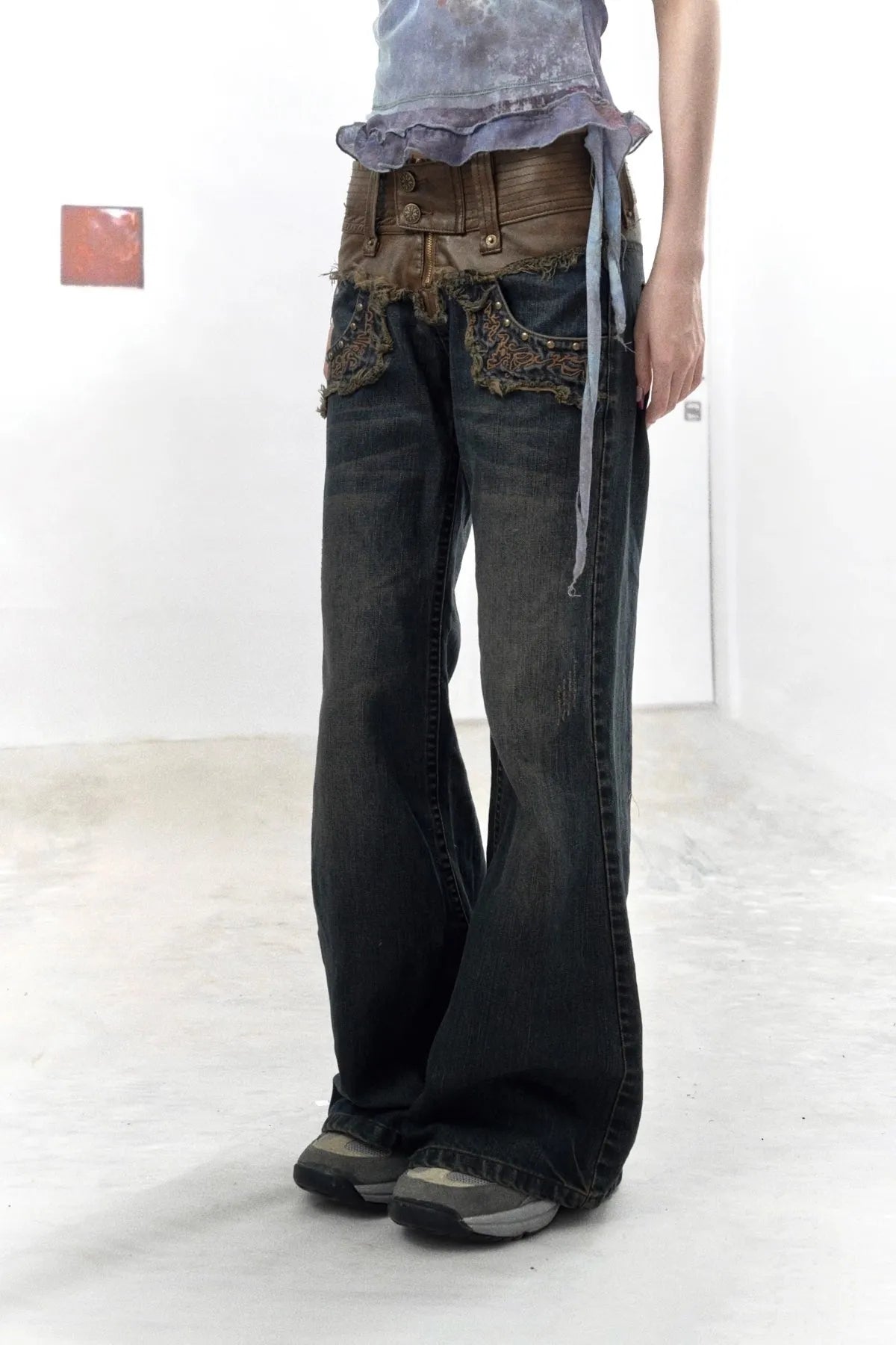 Embroidered Washed Pants