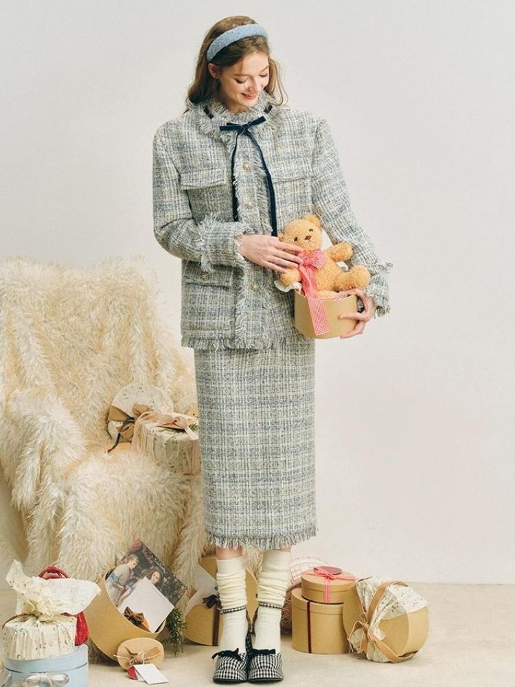 Blue velvet wool two-piece【s0000004612】