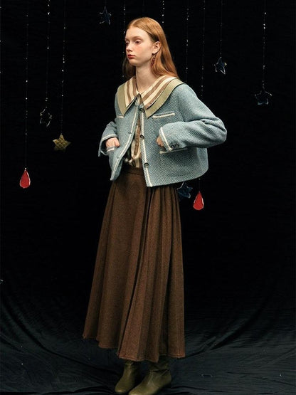 Herringbone pattern wool tweed jacket【s0000005949】