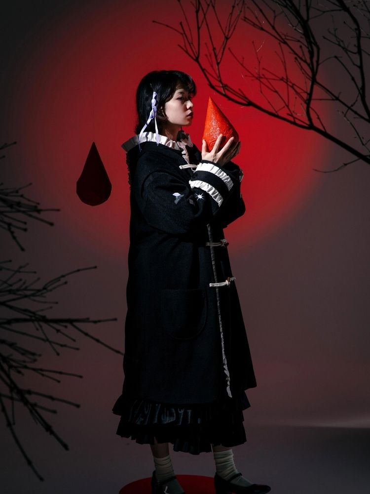 Lace crotch button wool silhouette coat【s0000003613】