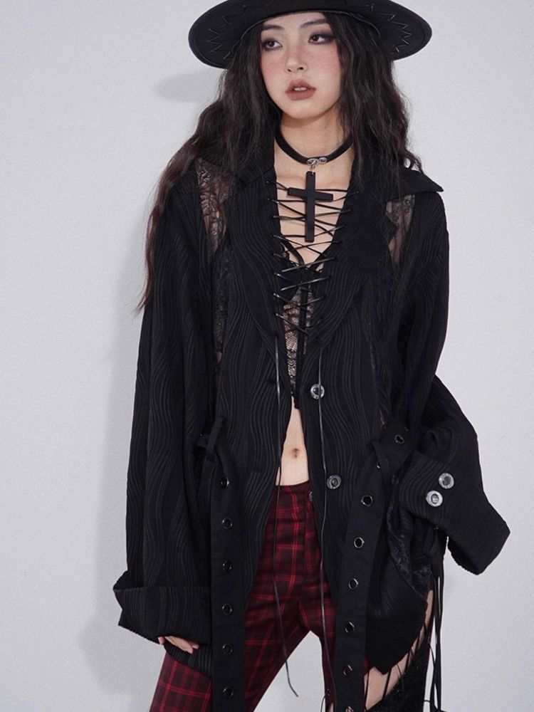 Niche Lace Patchwork Slouchy Multi-Wear Shirt【s0000004931】