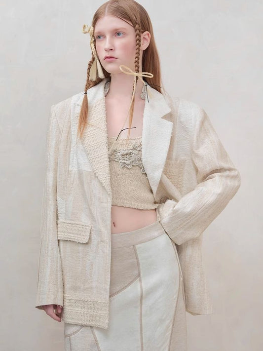 Cotton and Linen Patchwork Blazer【s0000008178】