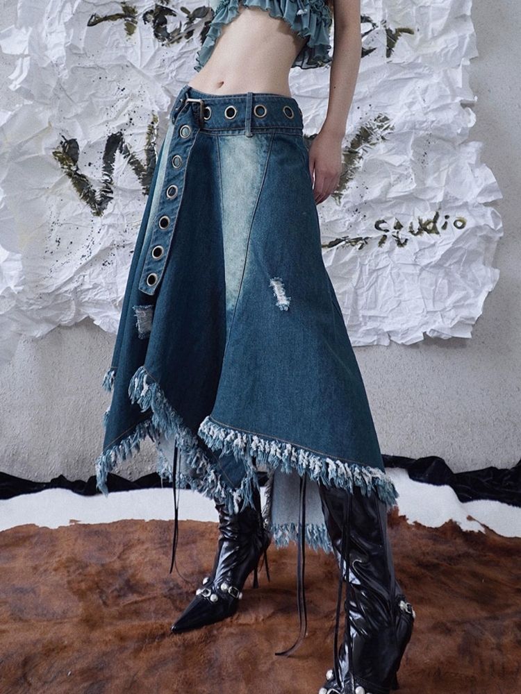 Original half-length denim skirt【s0000003026】