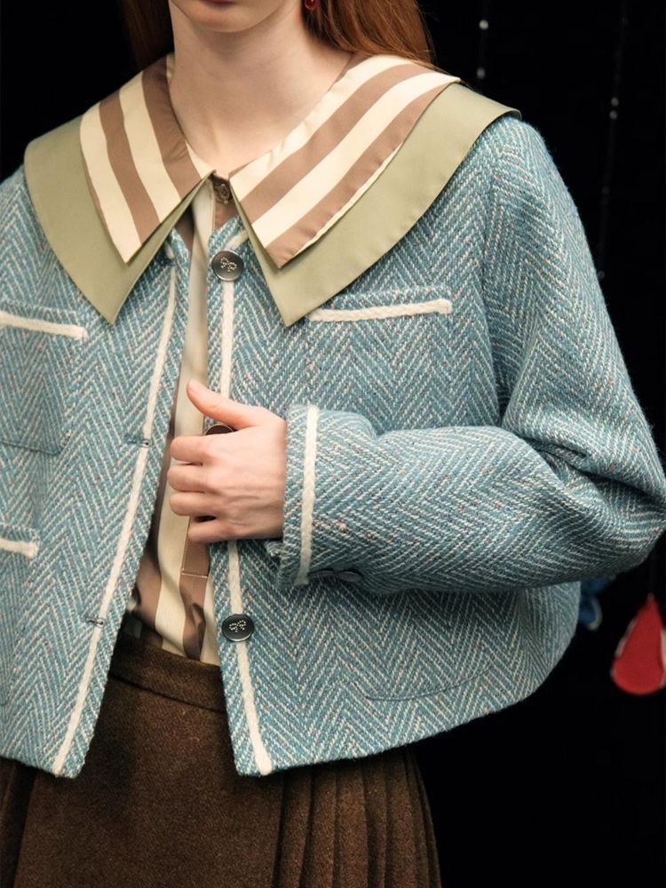 Herringbone pattern wool tweed jacket【s0000005949】