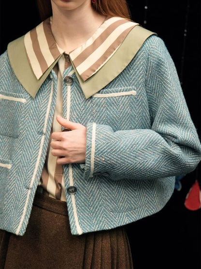 Herringbone pattern wool tweed jacket【s0000005949】