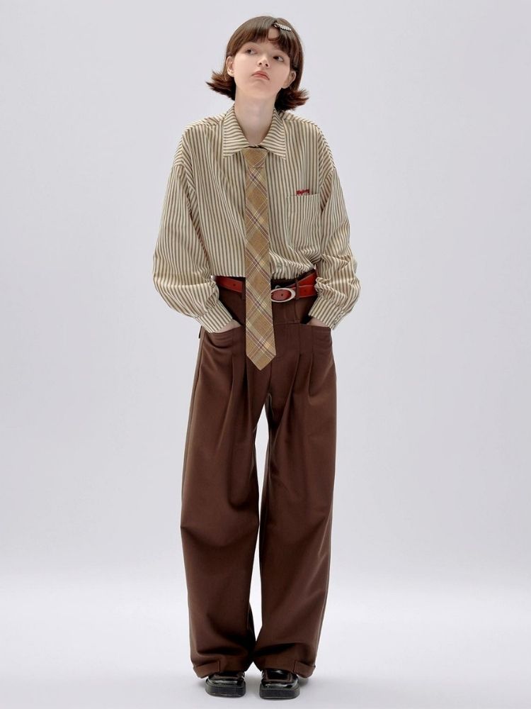 Brown drape wide-leg pants【s0000002963】