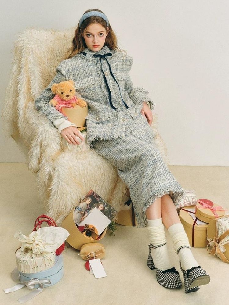 Blue velvet wool two-piece【s0000004612】