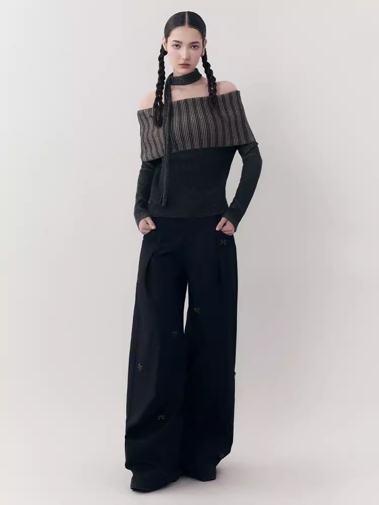 One-shoulder lapel knit sweater【s0000006392】