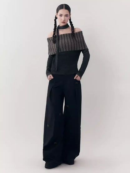 One-shoulder lapel knit sweater【s0000006392】