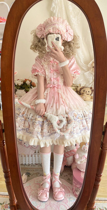 Uncle's Workshop - Angel Lamb - Kawaii Lolita Dress With Side Pockets, Lamb Print