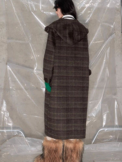 Plaid Hooded Reversible Tweed Coat【s0000005634】