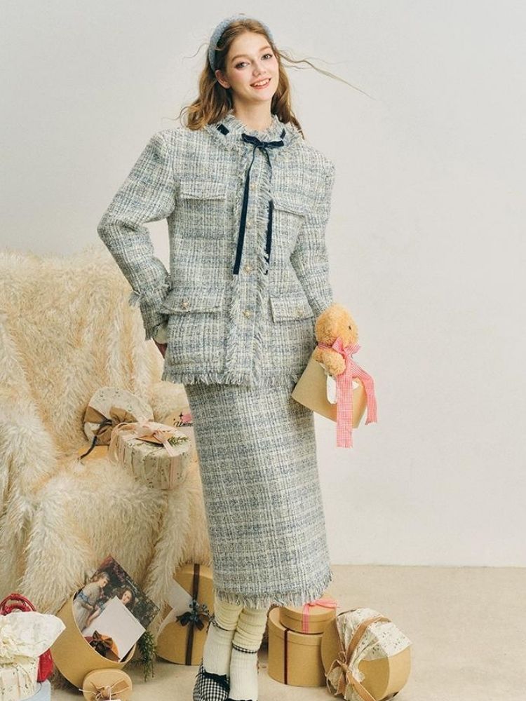 Blue velvet wool two-piece【s0000004612】