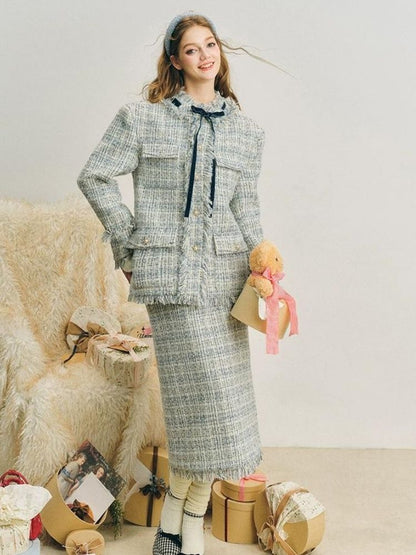 Blue velvet wool two-piece【s0000004612】