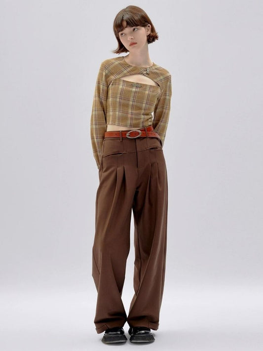 Brown drape wide-leg pants【s0000002963】