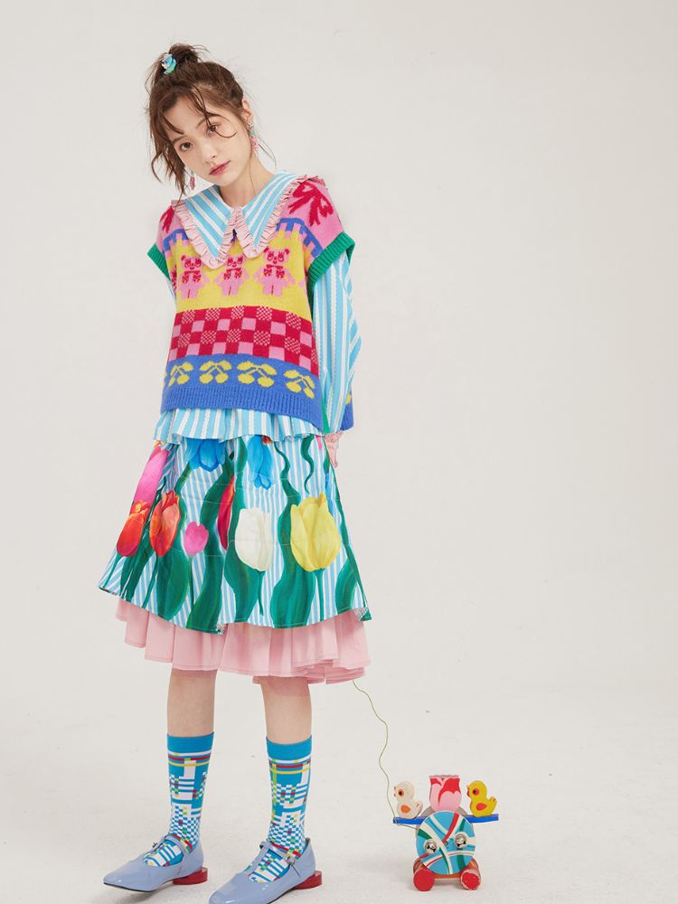 Deformed plaid socks【s0000002092】