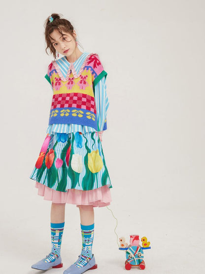 Deformed plaid socks【s0000002092】