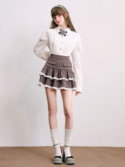 Lace Stitch College Taste Jacket ＆ Puffy Mini Skirt【s0000003853】