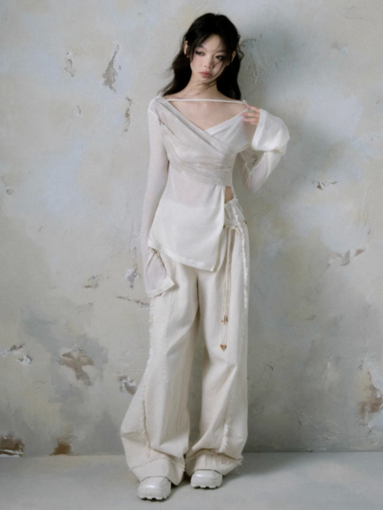 V-neck Strap Design Irregular Knitted Tops【s0000004381】