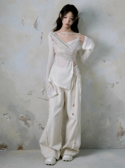 V-neck Strap Design Irregular Knitted Tops【s0000004381】