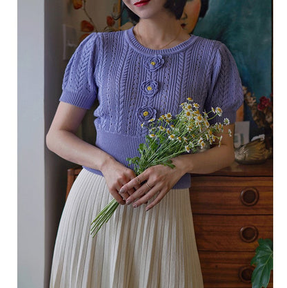 Chrysanthemum flower knit blouse