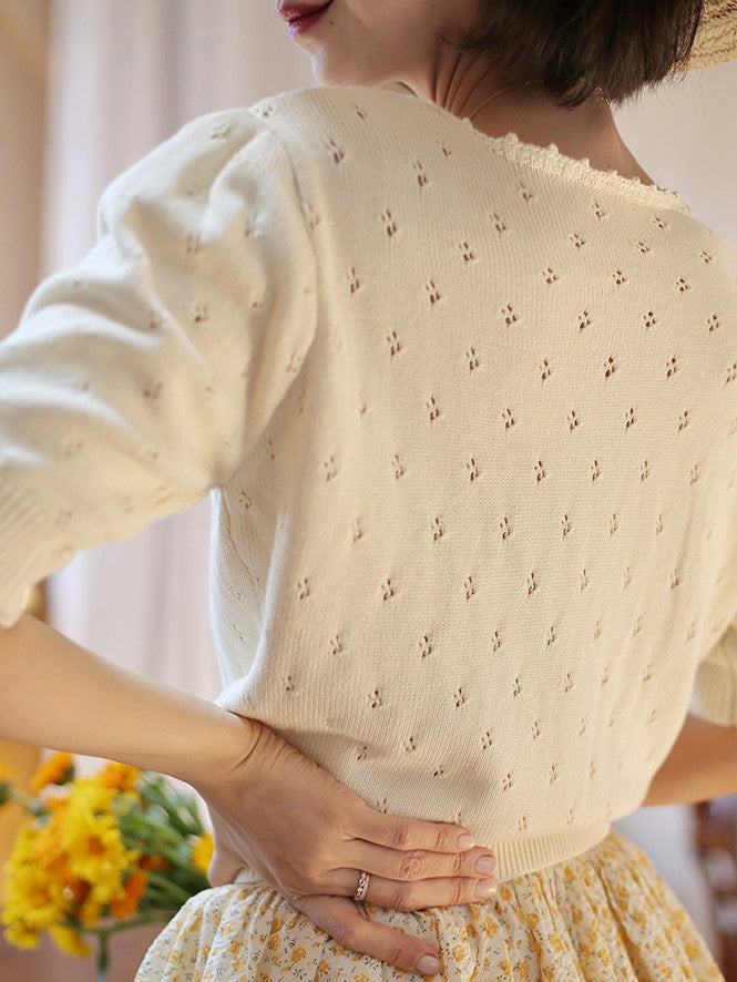 Ivory Flower Embroidered Knit Cardigan