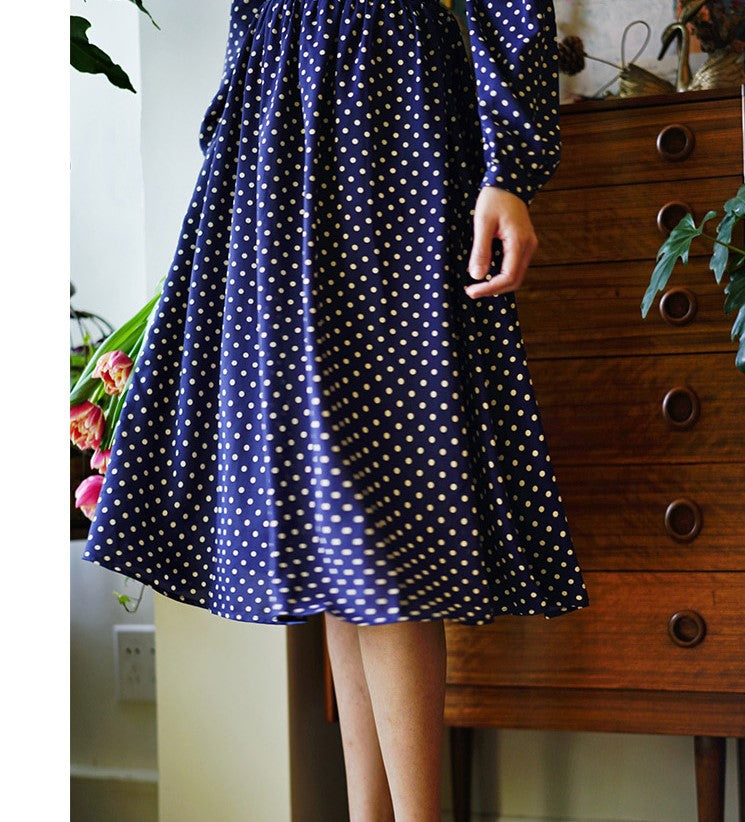 Lapis navy blue polka dot vintage dress