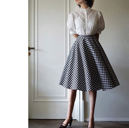 black white plaid hepburn skirt