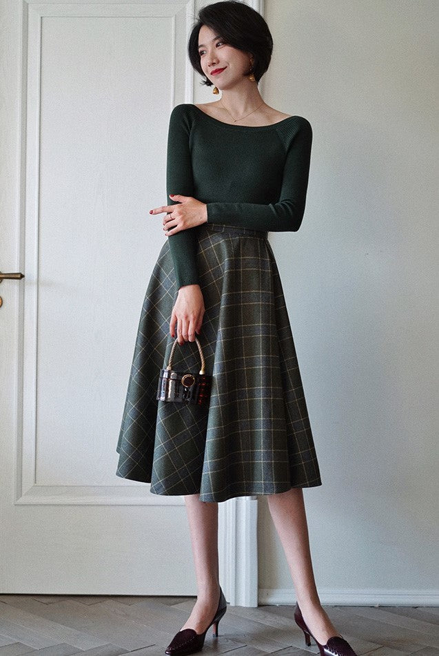 Western ladies plaid retro skirt