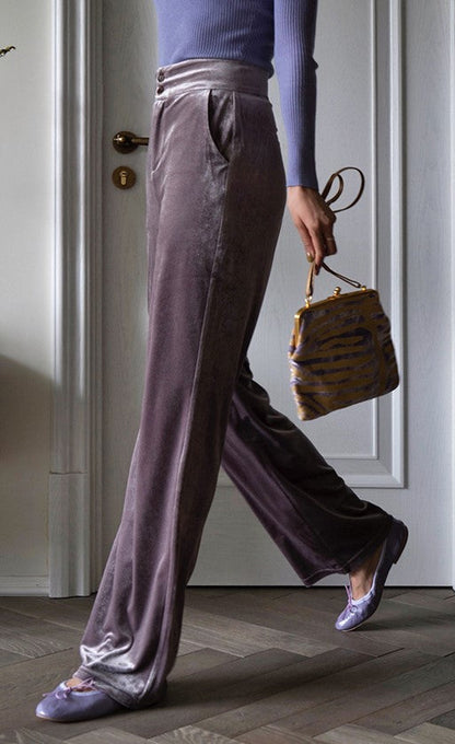 Colored wide leg velor pants