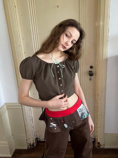 Bunny Ears Hooded Puff Sleeve Short Tops【s0000009033】