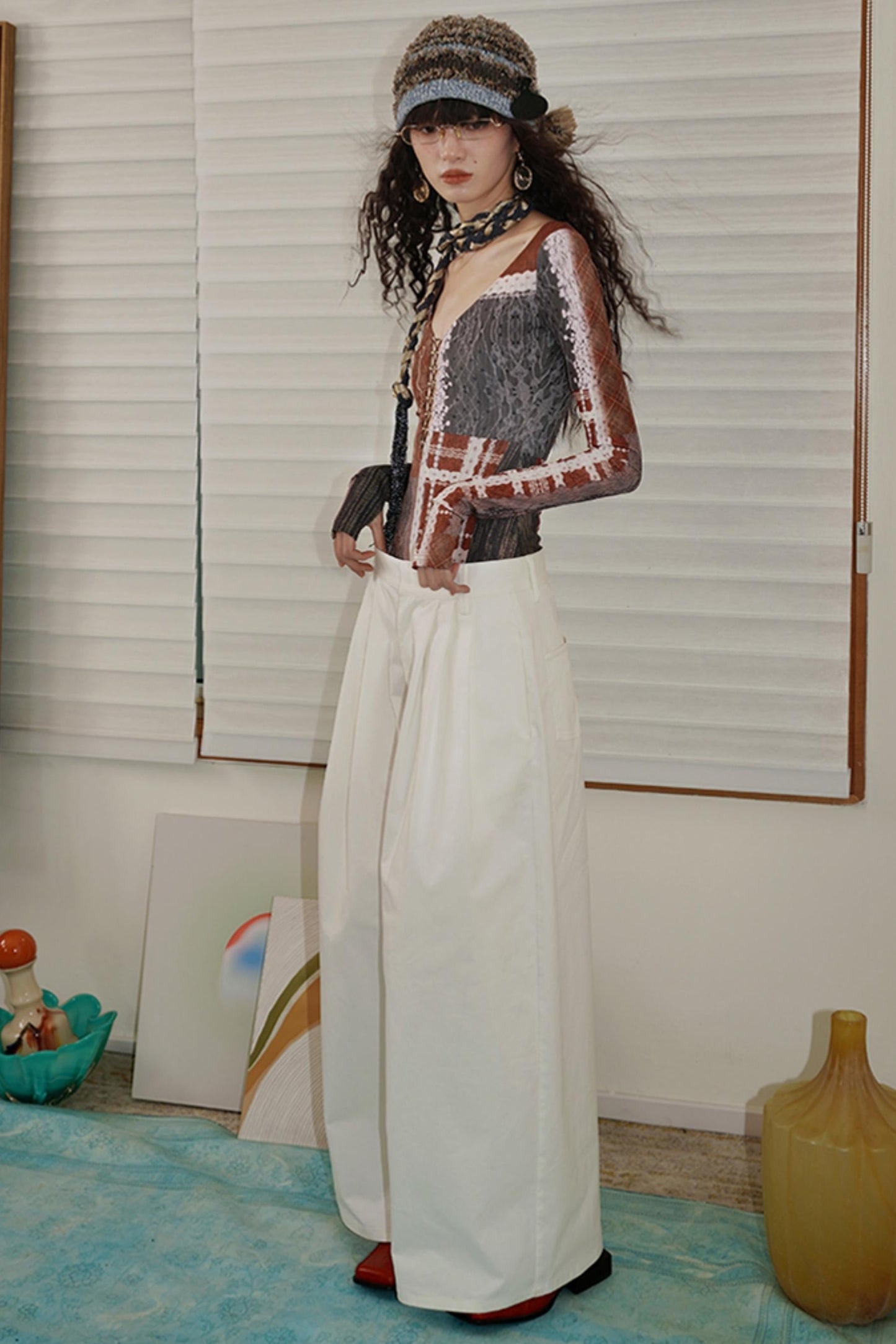 Retro Western Print V-Neck Bodysuit Top