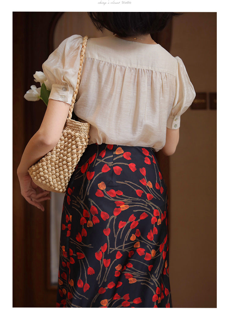 Crimson Floral French Skirt