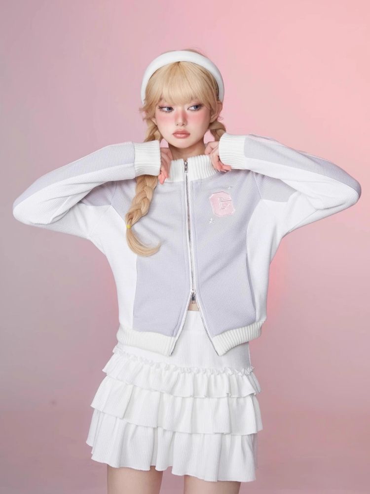 Stand Up Neck Top Double Zipper Sweatshirt【s0000006345】