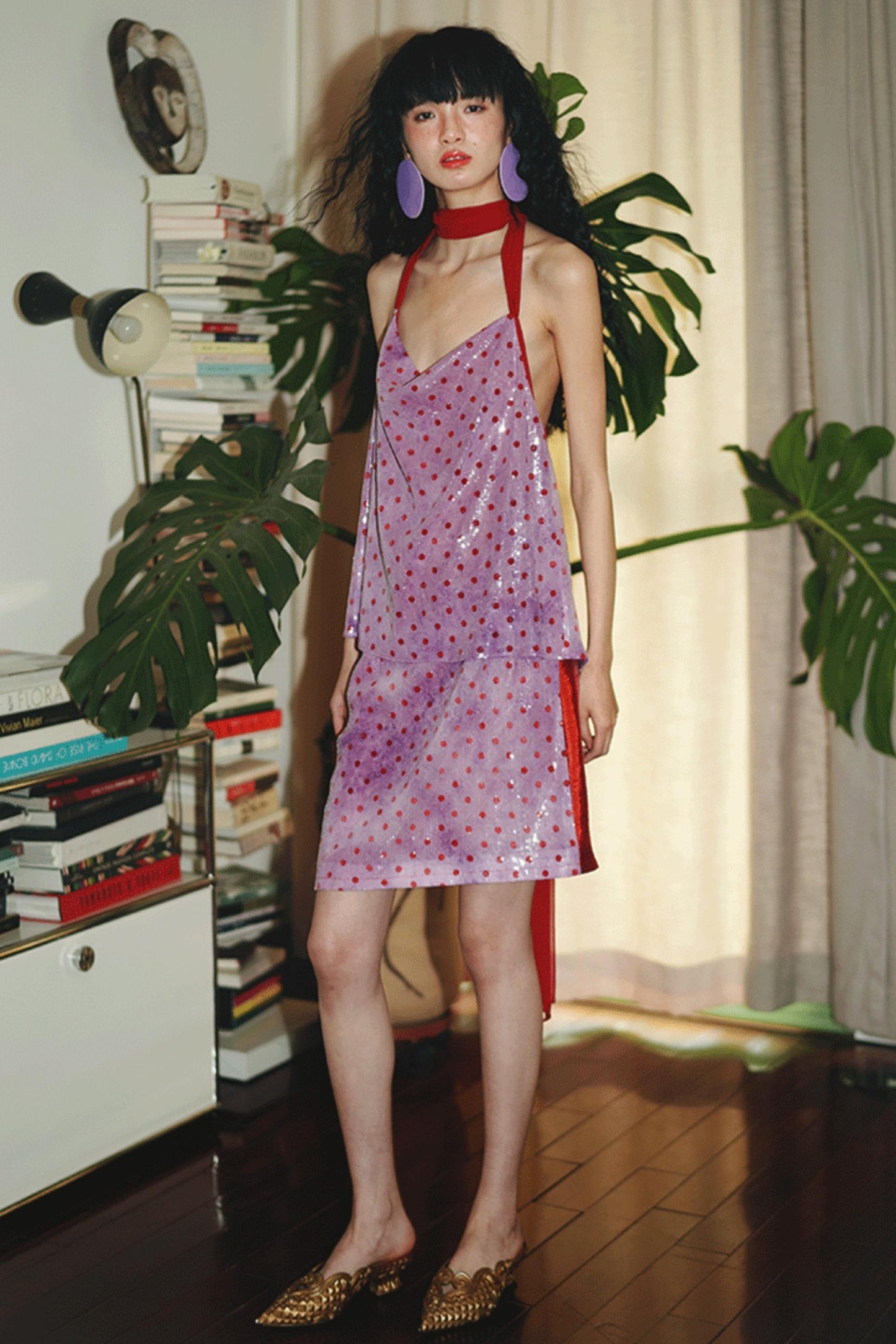 Sequin Dot Backless Resort Skirt Set-Up