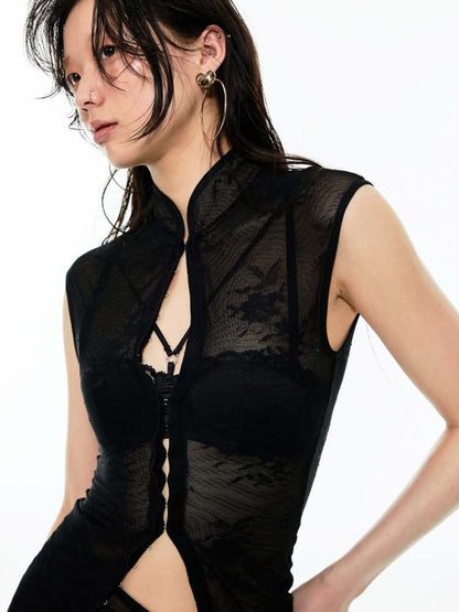 Mesh Lace Cheongsam Blouse & Skirt Set【s0000009176】